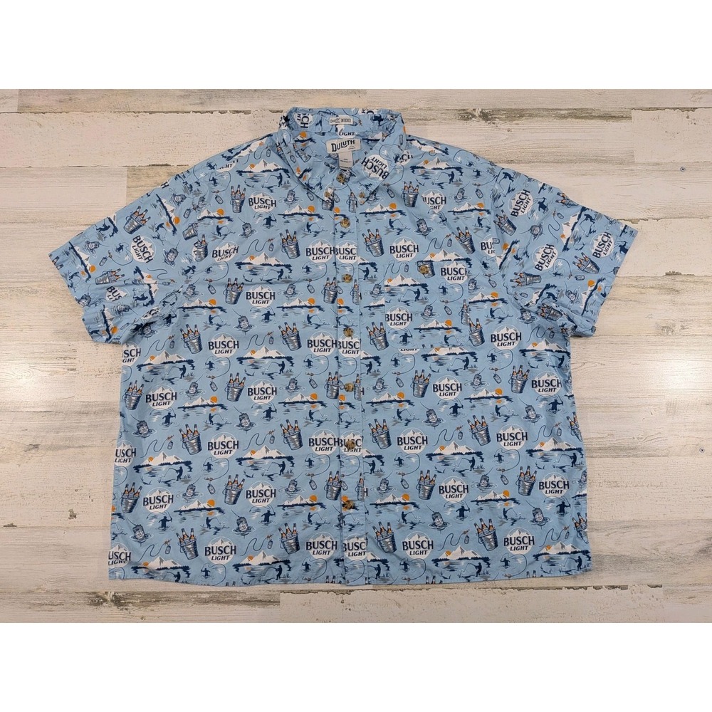 Duluth Shirt Mens 3XL Relaxed Fit Untucked Busch Light Button Down Blue